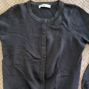 ZARA Textured Knit Black & Blue Short Cardigan